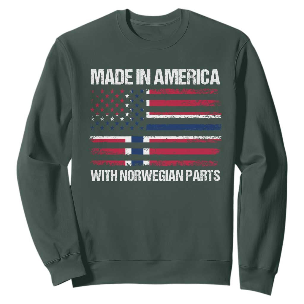 Made in America with Norwegian Parts Sweatshirt Half American Flag USA Norway Pride TS14 Dark Forest Green Print Your Wear