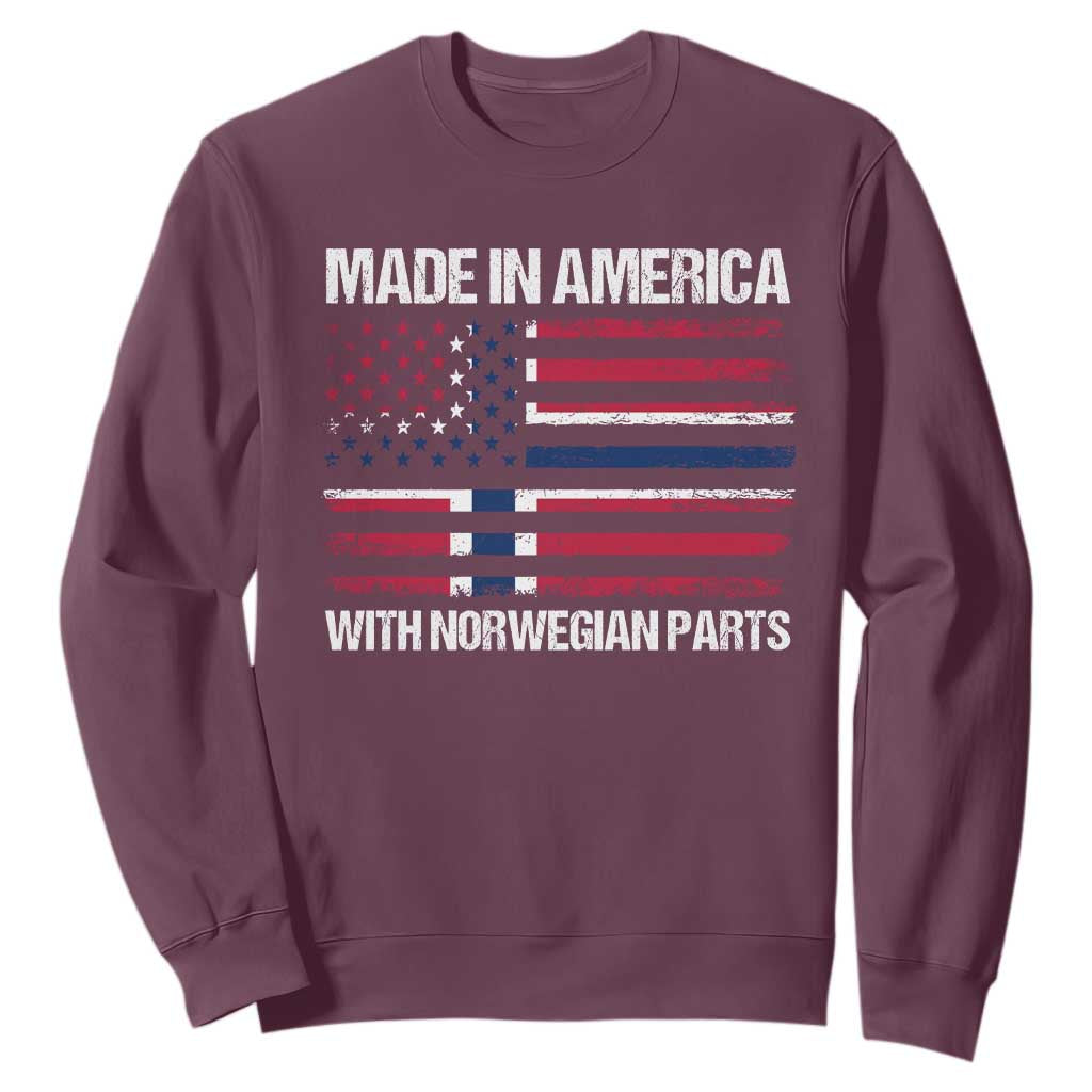 Made in America with Norwegian Parts Sweatshirt Half American Flag USA Norway Pride TS14 Maroon Print Your Wear