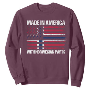 Made in America with Norwegian Parts Sweatshirt Half American Flag USA Norway Pride TS14 Maroon Print Your Wear
