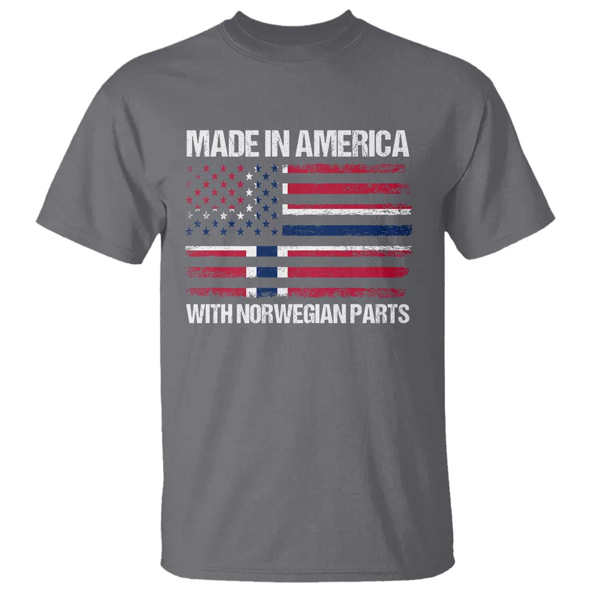 Made in America with Norwegian Parts T Shirt Half American Flag USA Norway Pride TS14 Charcoal Print Your Wear