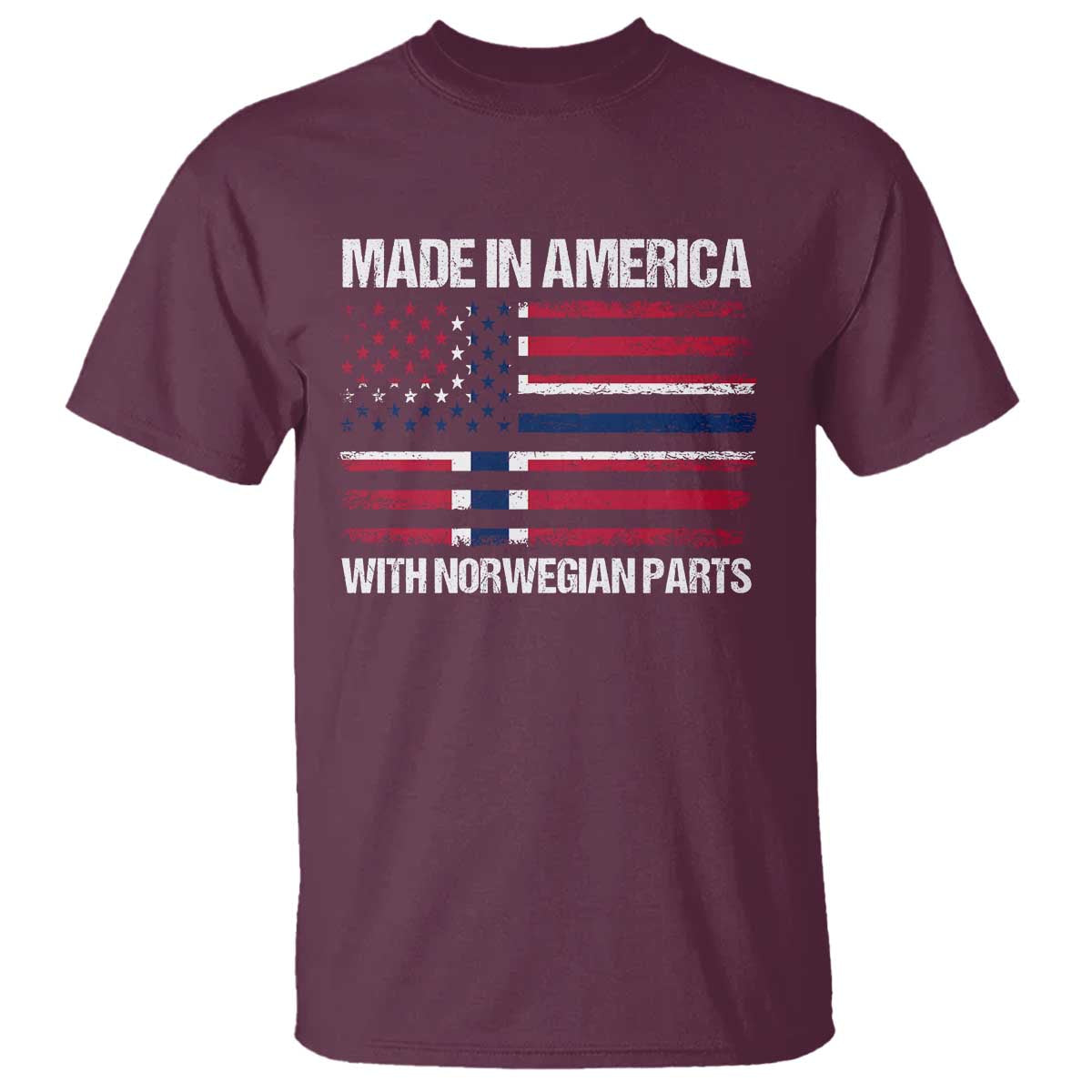 Made in America with Norwegian Parts T Shirt Half American Flag USA Norway Pride TS14 Maroon Print Your Wear