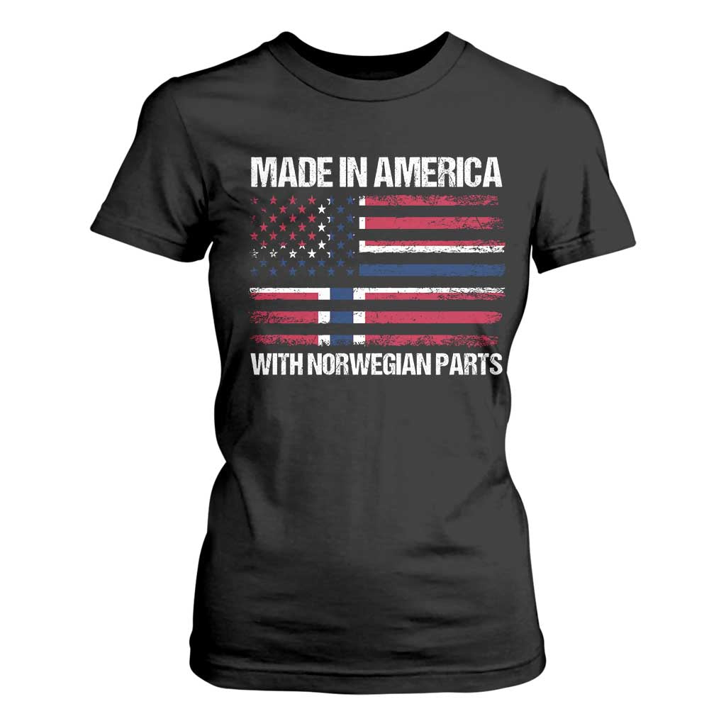 Made in America with Norwegian Parts T Shirt For Women Half American Flag USA Norway Pride TS14 Black Print Your Wear