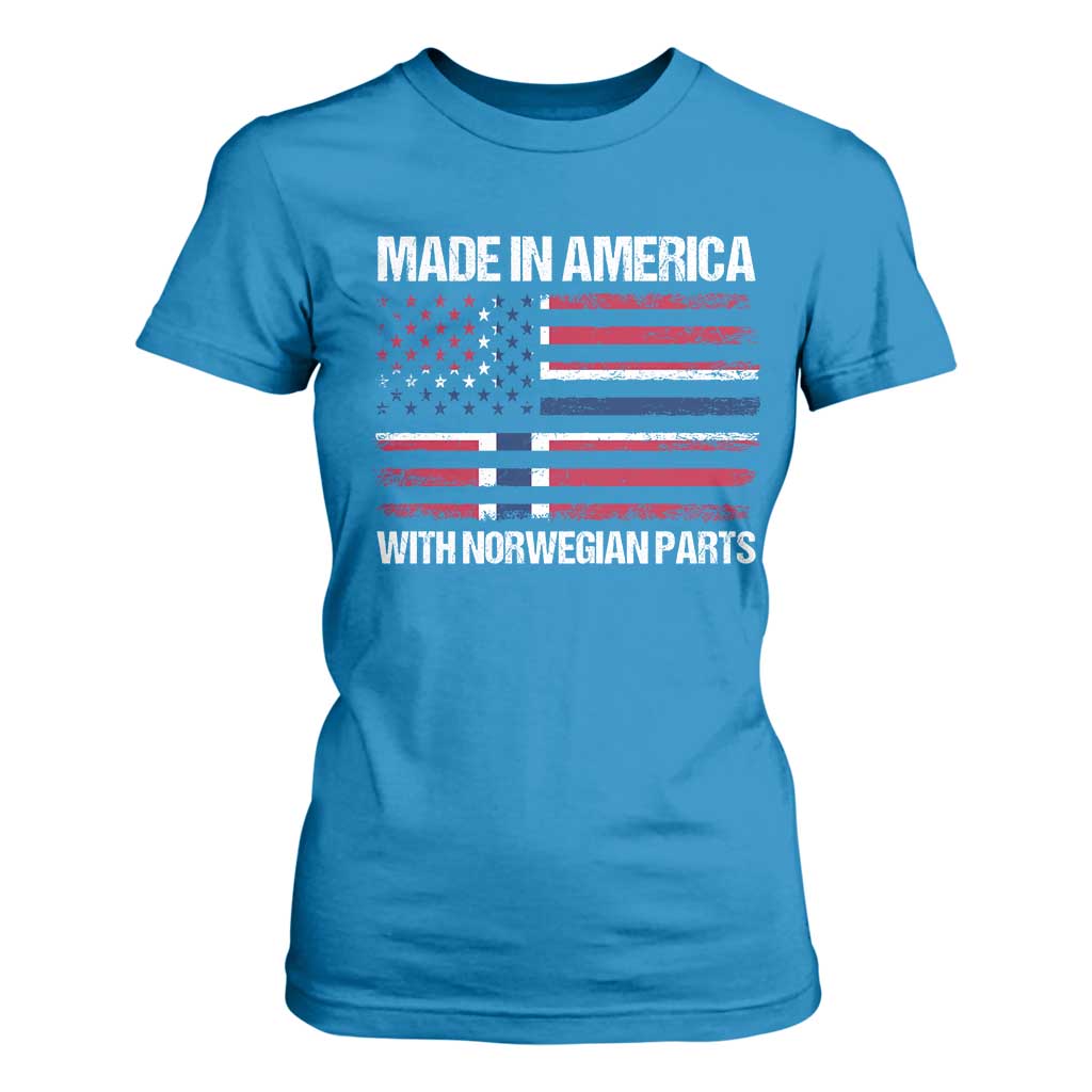 Made in America with Norwegian Parts T Shirt For Women Half American Flag USA Norway Pride TS14 Sapphire Print Your Wear