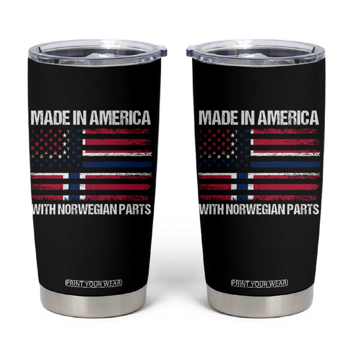 Made in America with Norwegian Parts Tumbler Cup Half American Flag USA Norway Pride TS14 Black Print Your Wear