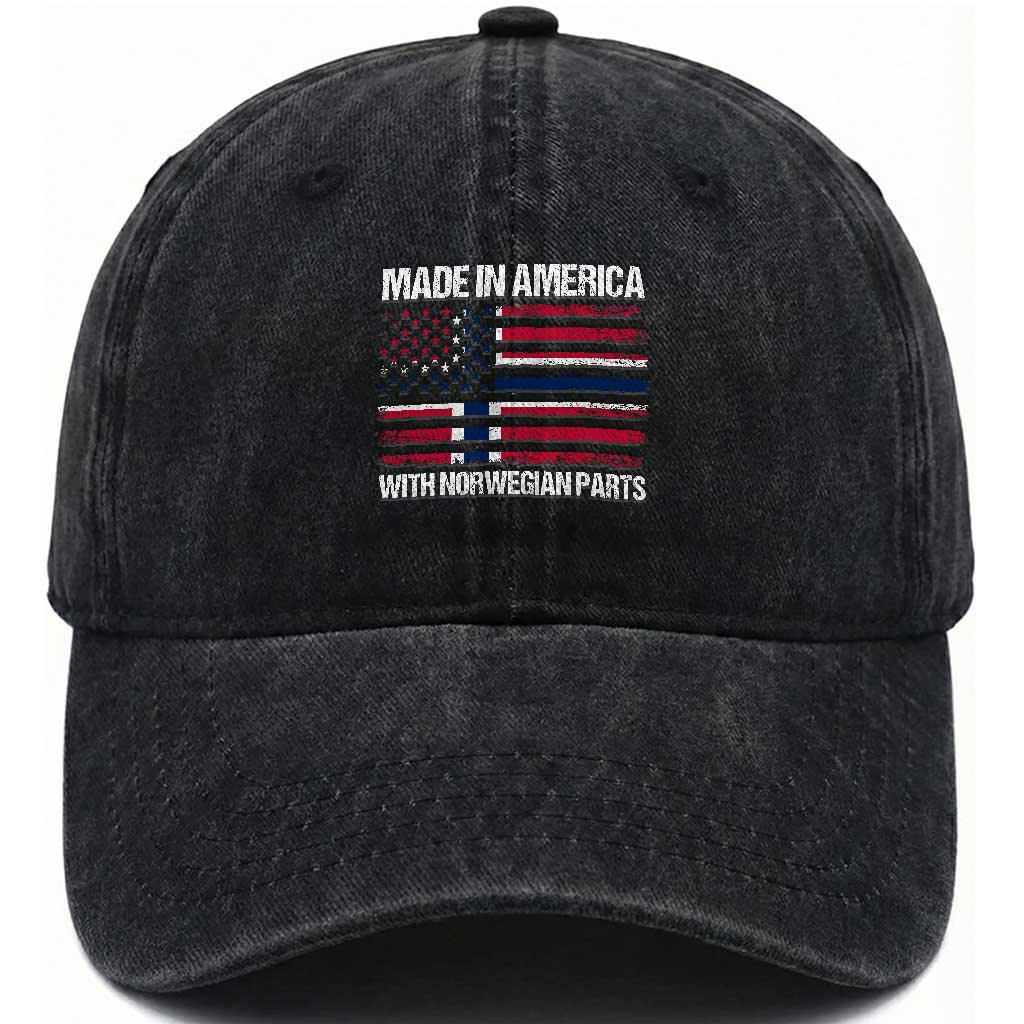 Made in America with Norwegian Parts Washed Cotton Baseball Cap Half American Flag USA Norway Pride TS14 Print Your Wear