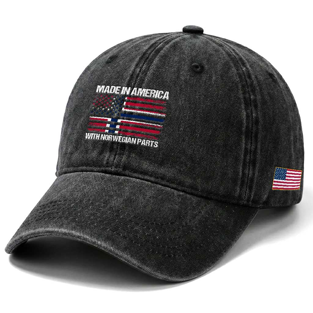 Made in America with Norwegian Parts Washed Cotton Baseball Cap Half American Flag USA Norway Pride TS14 Print Your Wear