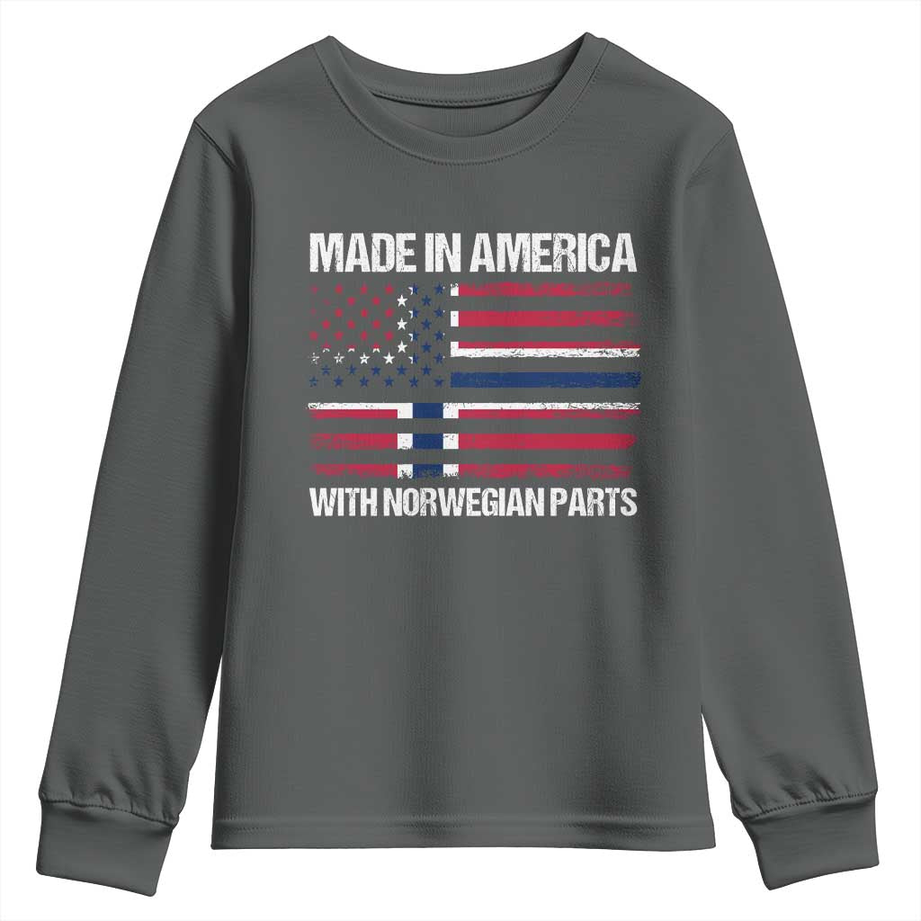 Made in America with Norwegian Parts Youth Sweatshirt Half American Flag USA Norway Pride TS14 Dark Heather Print Your Wear