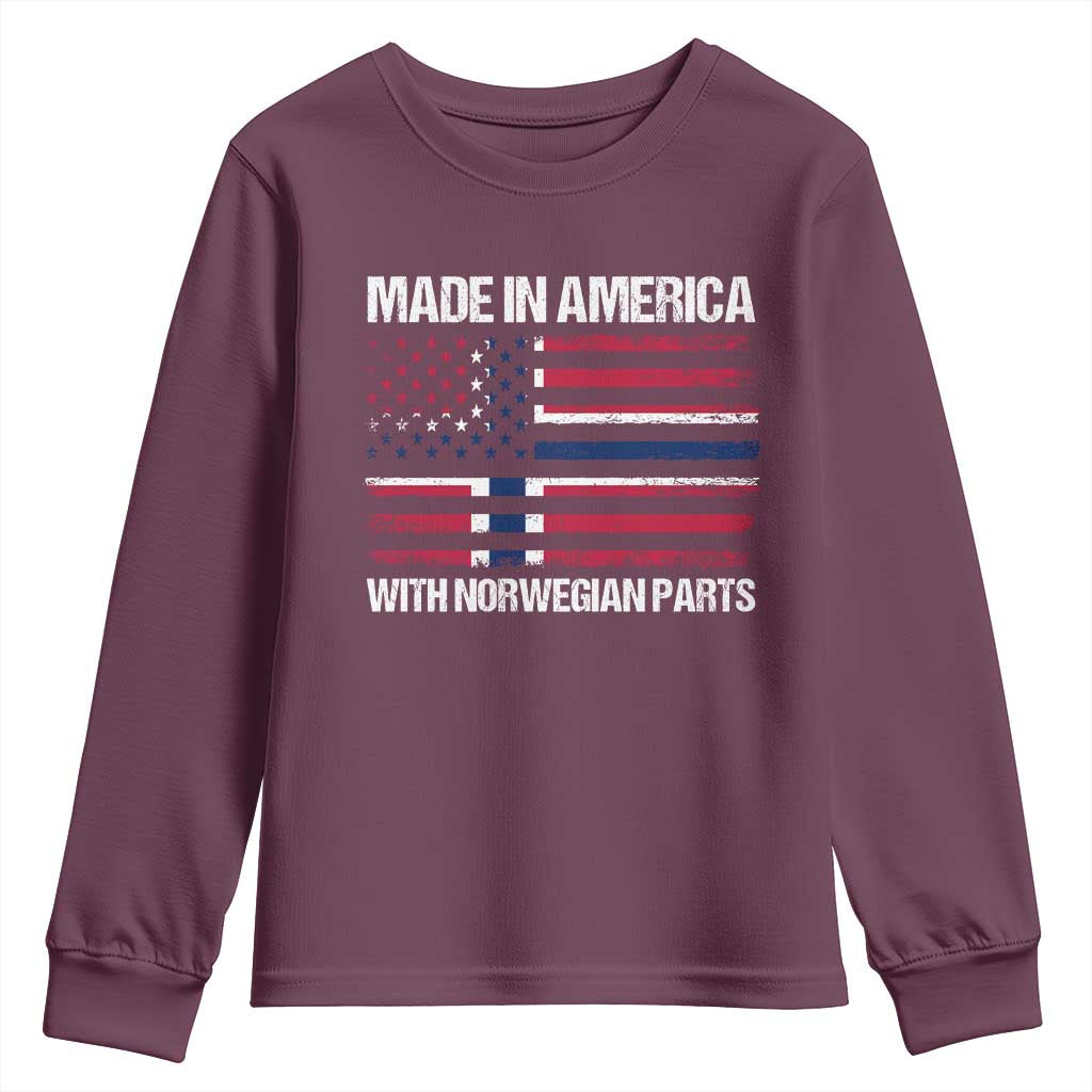 Made in America with Norwegian Parts Youth Sweatshirt Half American Flag USA Norway Pride TS14 Maroon Print Your Wear