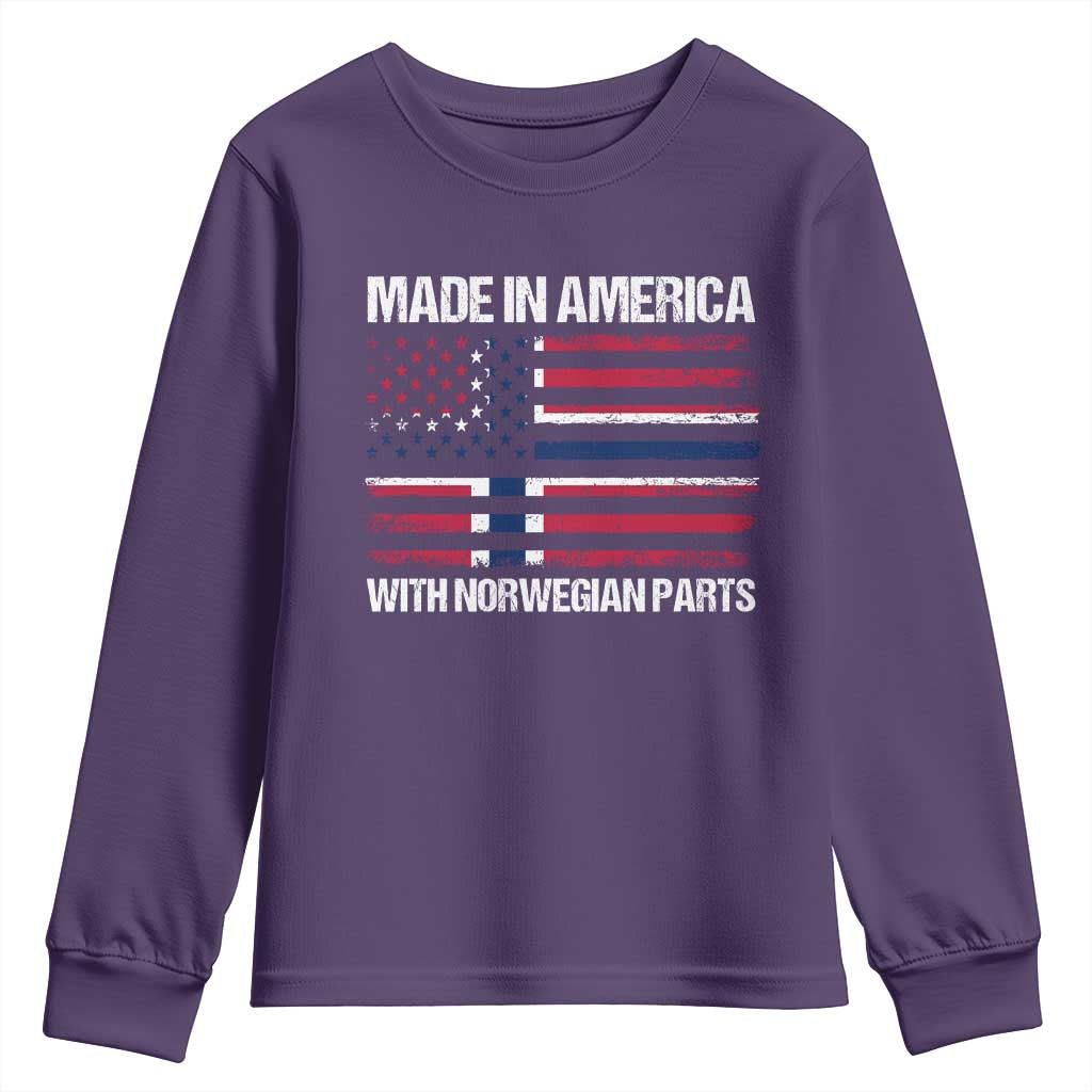 Made in America with Norwegian Parts Youth Sweatshirt Half American Flag USA Norway Pride TS14 Purple Print Your Wear