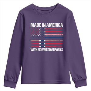 Made in America with Norwegian Parts Youth Sweatshirt Half American Flag USA Norway Pride TS14 Purple Print Your Wear