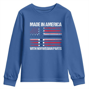 Made in America with Norwegian Parts Youth Sweatshirt Half American Flag USA Norway Pride TS14 Royal Blue Print Your Wear