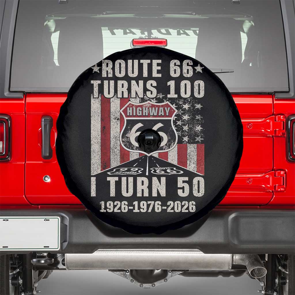 Highway 66 Turn 100 I Turn 50 Spare Tire Cover Vintage 1976 Born American Road Sign Centennial 2026 TS14 Black Print Your Wear