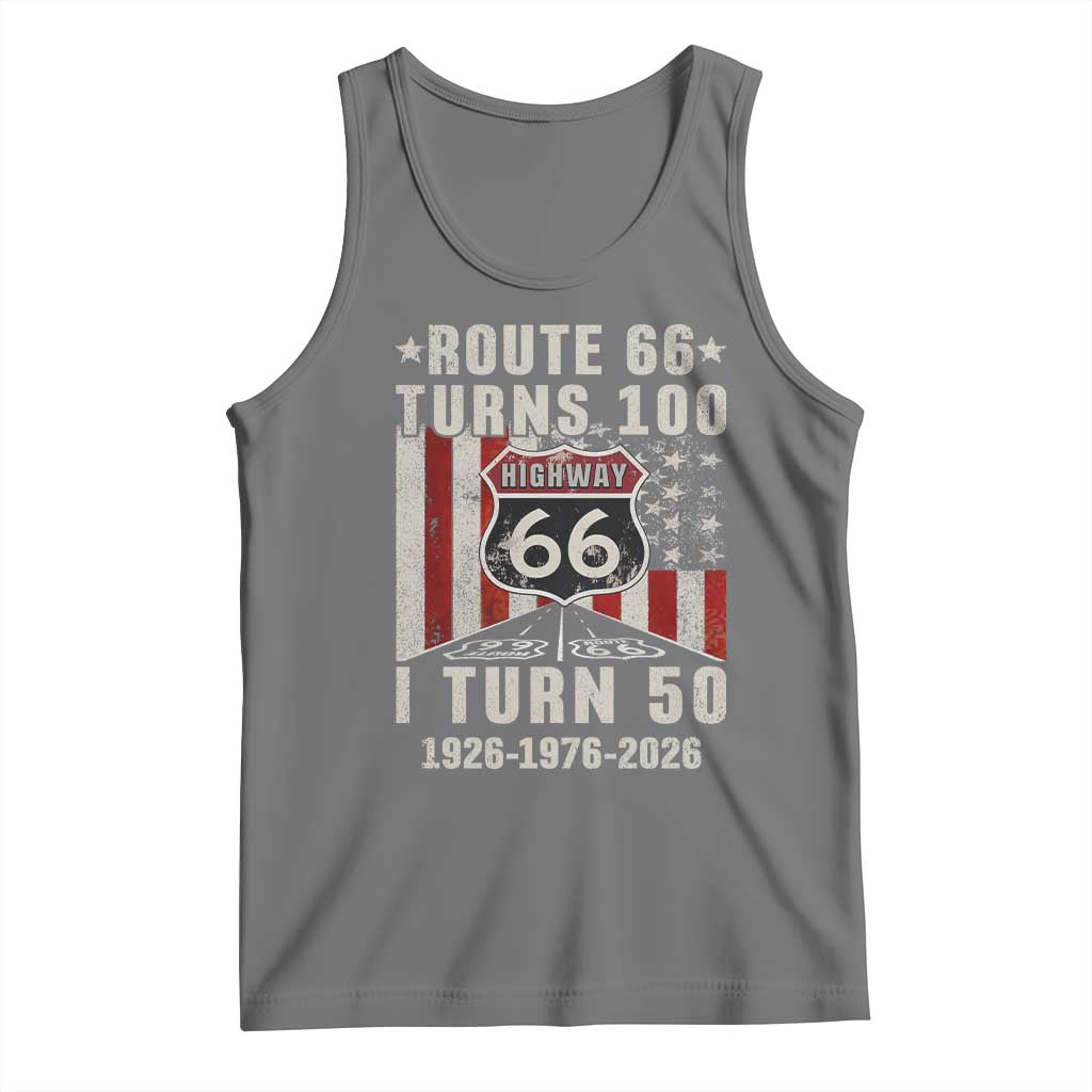 Highway 66 Turn 100 I Turn 50 Tank Top Vintage 1976 Born American Road Sign Centennial 2026 TS14 Black Heather Print Your Wear
