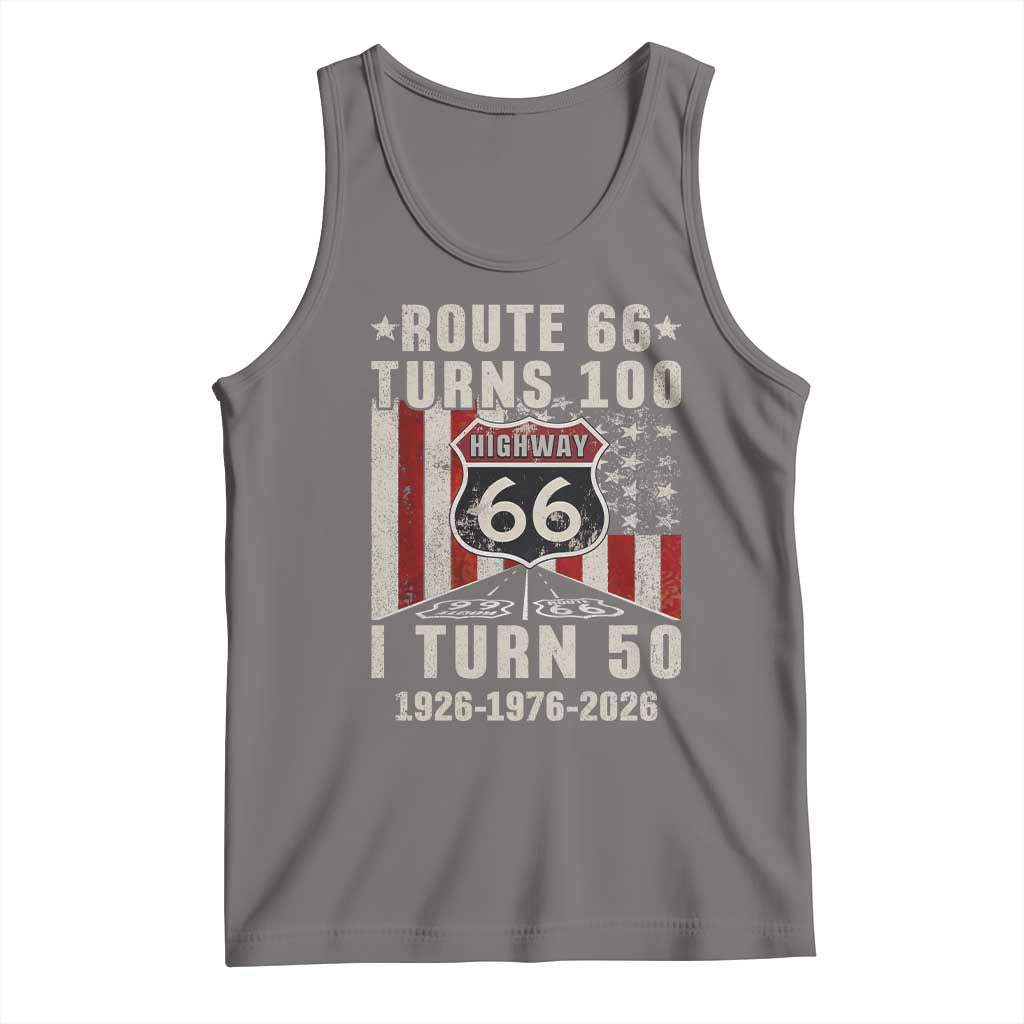 Highway 66 Turn 100 I Turn 50 Tank Top Vintage 1976 Born American Road Sign Centennial 2026 TS14 Deep Heather Print Your Wear