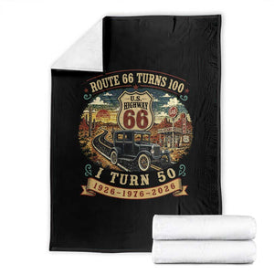 Highway 66 Turn 100 I Turn 50 Throw Blanket Vintage 1976 Road Sign Antique Car Lover 50 Year Old Gift TS14 Black Print Your Wear
