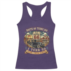 Highway 66 Turn 100 I Turn 50 Racerback Tank Top Vintage 1976 Road Sign Antique Car Lover 50 Year Old Gift TS14 Purple Print Your Wear
