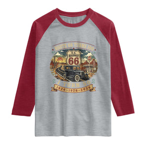 Highway 66 Turn 100 I Turn 50 Raglan Shirt Vintage 1976 Road Sign Antique Car Lover 50 Year Old Gift TS14 Heather Gray Heather Red Print Your Wear