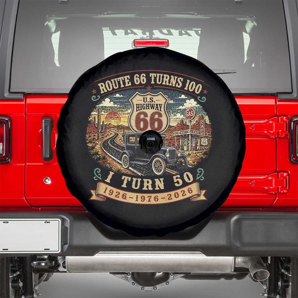 Highway 66 Turn 100 I Turn 50 Spare Tire Cover Vintage 1976 Road Sign Antique Car Lover 50 Year Old Gift TS14 Black Print Your Wear