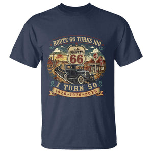 Highway 66 Turn 100 I Turn 50 T Shirt Vintage 1976 Road Sign Antique Car Lover 50 Year Old Gift TS14 Navy Print Your Wear
