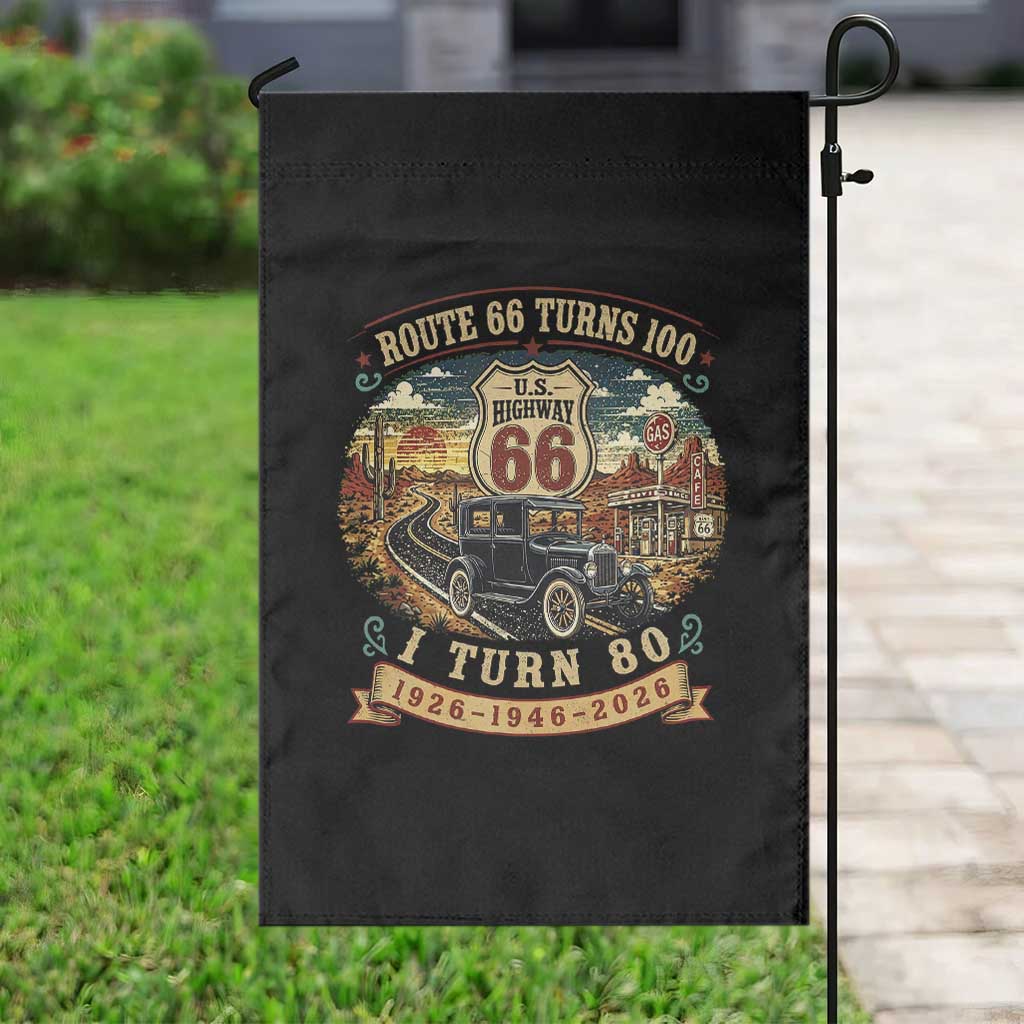 Route Highway 66 Turns 100 I Turn 80 Garden Flag Vintage 1946 Road Sign Antique Car Lover 80th Birthday Gift
