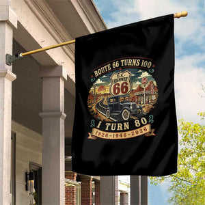 Route Highway 66 Turns 100 I Turn 80 Garden Flag Vintage 1946 Road Sign Antique Car Lover 80th Birthday Gift