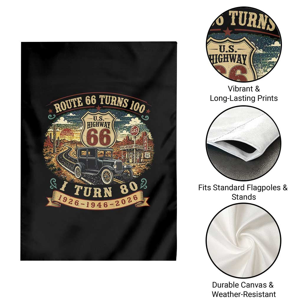 Route Highway 66 Turns 100 I Turn 80 Garden Flag Vintage 1946 Road Sign Antique Car Lover 80th Birthday Gift