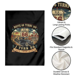 Route Highway 66 Turns 100 I Turn 80 Garden Flag Vintage 1946 Road Sign Antique Car Lover 80th Birthday Gift