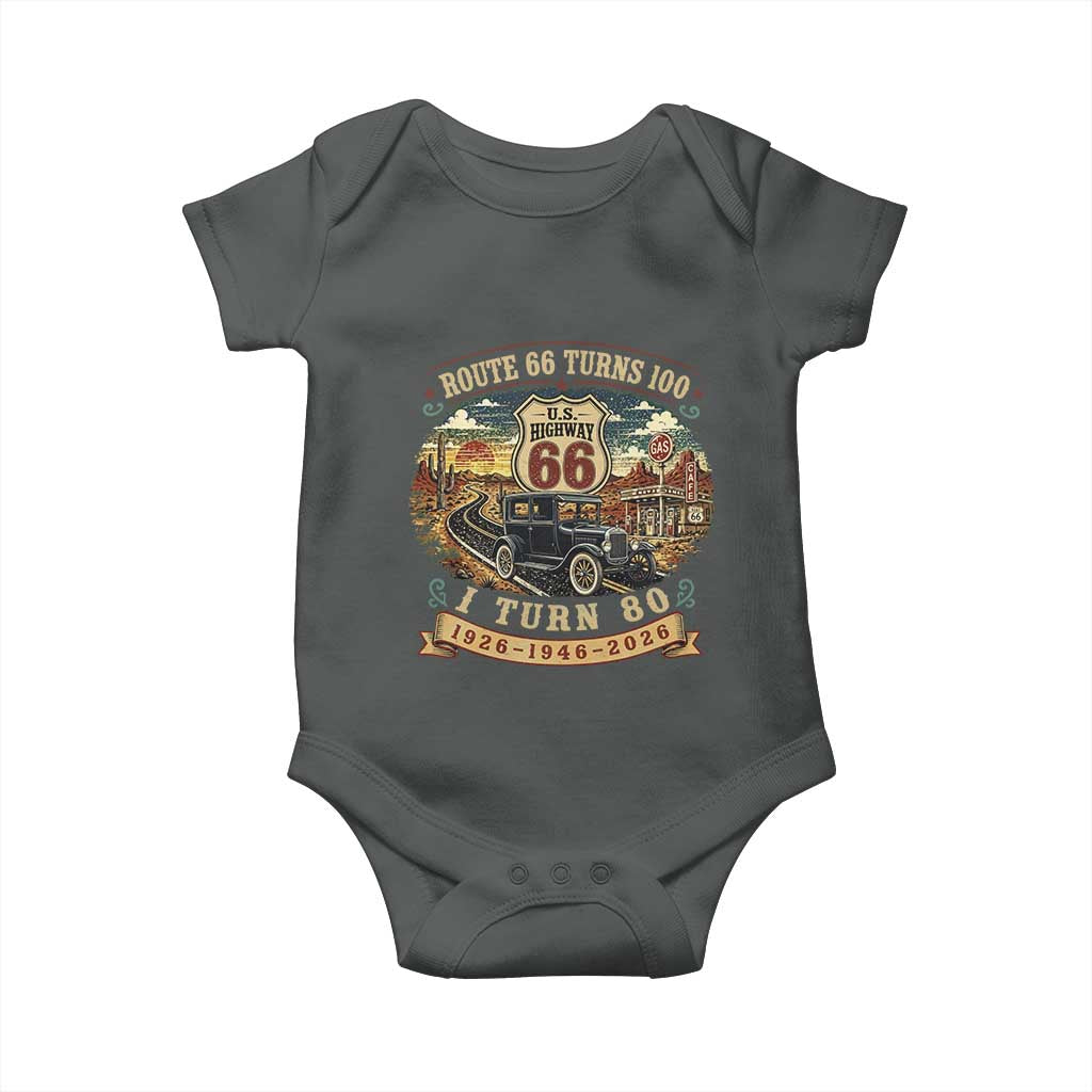 Route Highway 66 Turns 100 I Turn 80 Baby Onesie Vintage 1946 Road Sign Antique Car Lover 80th Birthday Gift