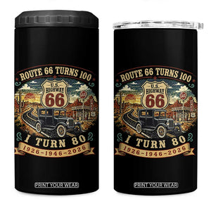 Route Highway 66 Turns 100 I Turn 80 4 in 1 Can Cooler Tumbler Vintage 1946 Road Sign Antique Car Lover 80th Birthday Gift