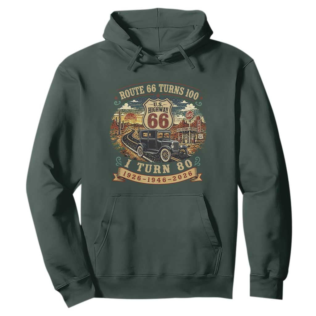 Route Highway 66 Turns 100 I Turn 80 Hoodie Vintage 1946 Road Sign Antique Car Lover 80th Birthday Gift