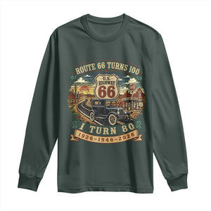 Route Highway 66 Turns 100 I Turn 80 Long Sleeve Shirt Vintage 1946 Road Sign Antique Car Lover 80th Birthday Gift