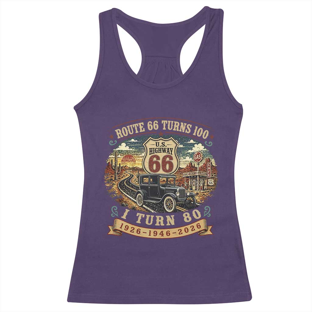 Route Highway 66 Turns 100 I Turn 80 Racerback Tank Top Vintage 1946 Road Sign Antique Car Lover 80th Birthday Gift