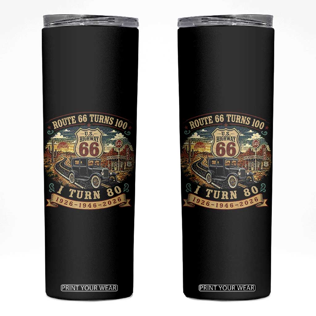 Route Highway 66 Turns 100 I Turn 80 Skinny Tumbler Vintage 1946 Road Sign Antique Car Lover 80th Birthday Gift
