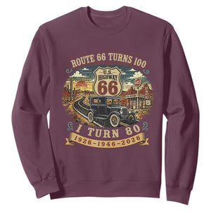 Route Highway 66 Turns 100 I Turn 80 Sweatshirt Vintage 1946 Road Sign Antique Car Lover 80th Birthday Gift
