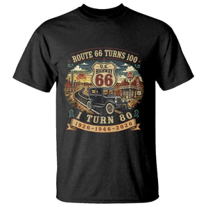 Route Highway 66 Turns 100 I Turn 80 T Shirt Vintage 1946 Road Sign Antique Car Lover 80th Birthday Gift