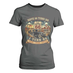 Route Highway 66 Turns 100 I Turn 80 T Shirt For Women Vintage 1946 Road Sign Antique Car Lover 80th Birthday Gift