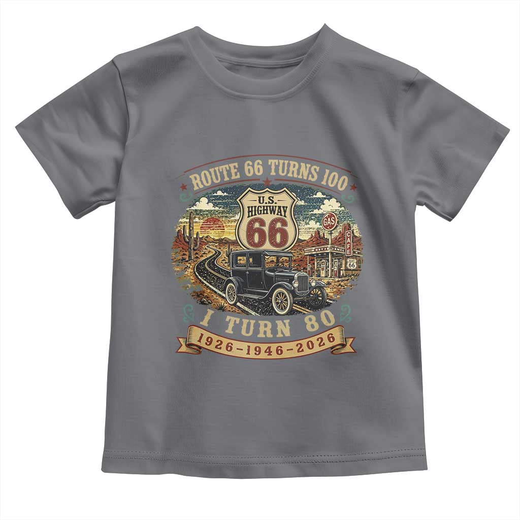 Route Highway 66 Turns 100 I Turn 80 Toddler T Shirt Vintage 1946 Road Sign Antique Car Lover 80th Birthday Gift