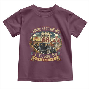 Route Highway 66 Turns 100 I Turn 80 Toddler T Shirt Vintage 1946 Road Sign Antique Car Lover 80th Birthday Gift
