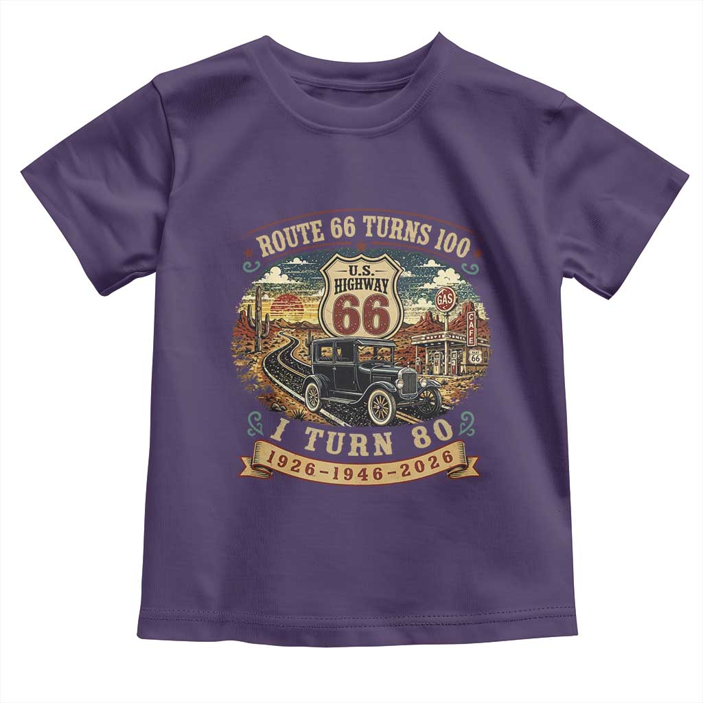 Route Highway 66 Turns 100 I Turn 80 Toddler T Shirt Vintage 1946 Road Sign Antique Car Lover 80th Birthday Gift