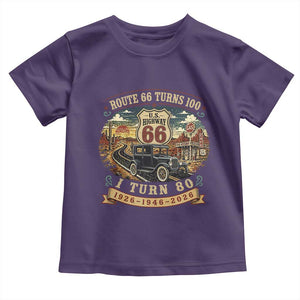 Route Highway 66 Turns 100 I Turn 80 Toddler T Shirt Vintage 1946 Road Sign Antique Car Lover 80th Birthday Gift