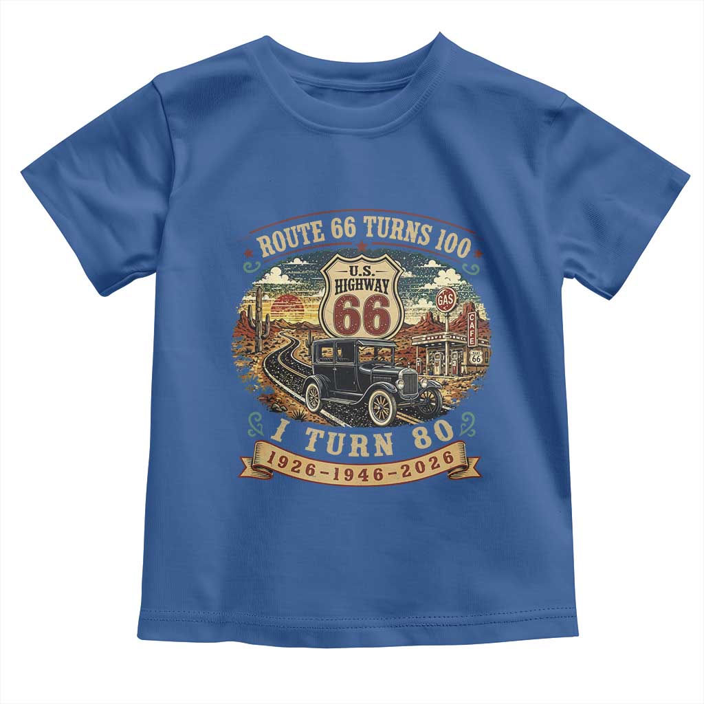 Route Highway 66 Turns 100 I Turn 80 Toddler T Shirt Vintage 1946 Road Sign Antique Car Lover 80th Birthday Gift