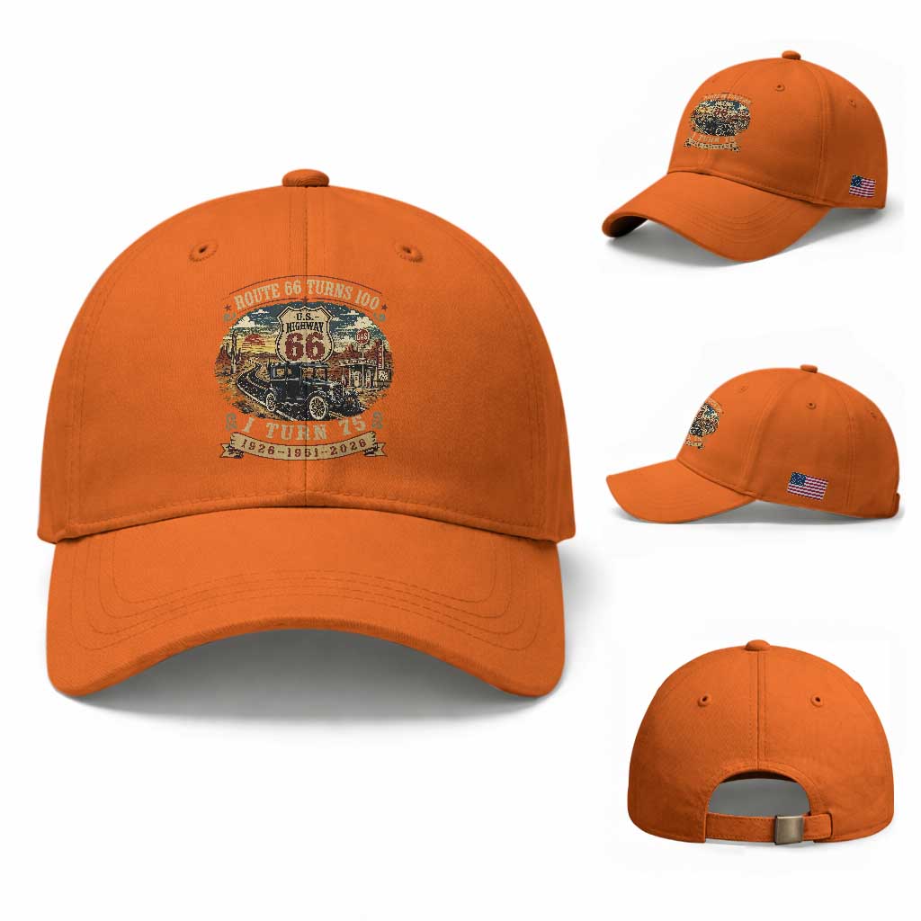 Route Highway 66 Turns 100 I Turn 75 Baseball Cap Vintage 1951 Road Sign Antique Car Lover 75th Birthday Gift