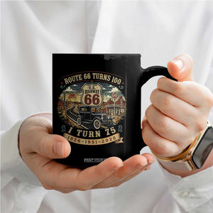 Route Highway 66 Turns 100 I Turn 75 Coffee Mug Vintage 1951 Road Sign Antique Car Lover 75th Birthday Gift