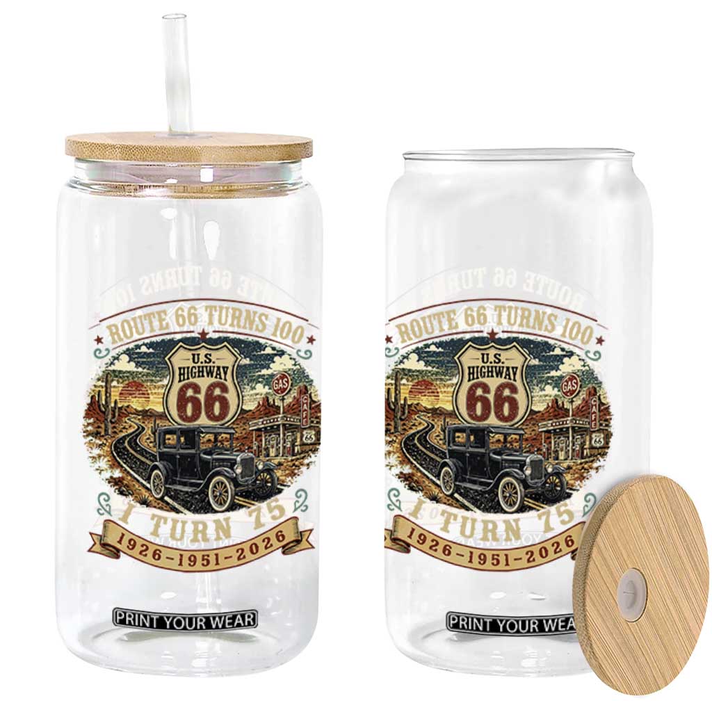Route Highway 66 Turns 100 I Turn 75 Glass Can Vintage 1951 Road Sign Antique Car Lover 75th Birthday Gift