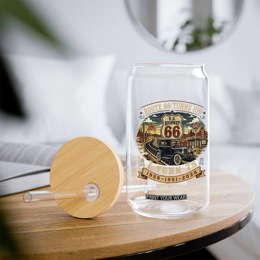 Route Highway 66 Turns 100 I Turn 75 Glass Can Vintage 1951 Road Sign Antique Car Lover 75th Birthday Gift