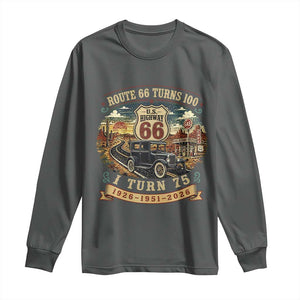 Route Highway 66 Turns 100 I Turn 75 Long Sleeve Shirt Vintage 1951 Road Sign Antique Car Lover 75th Birthday Gift