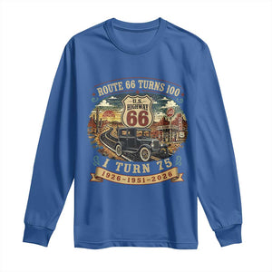 Route Highway 66 Turns 100 I Turn 75 Long Sleeve Shirt Vintage 1951 Road Sign Antique Car Lover 75th Birthday Gift