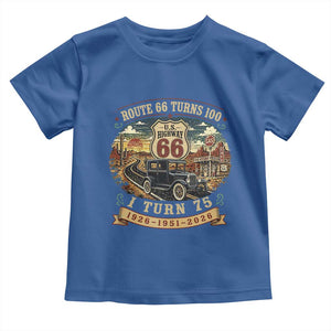 Route Highway 66 Turns 100 I Turn 75 Toddler T Shirt Vintage 1951 Road Sign Antique Car Lover 75th Birthday Gift