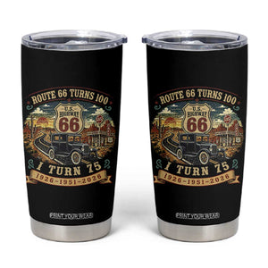 Route Highway 66 Turns 100 I Turn 75 Tumbler Cup Vintage 1951 Road Sign Antique Car Lover 75th Birthday Gift