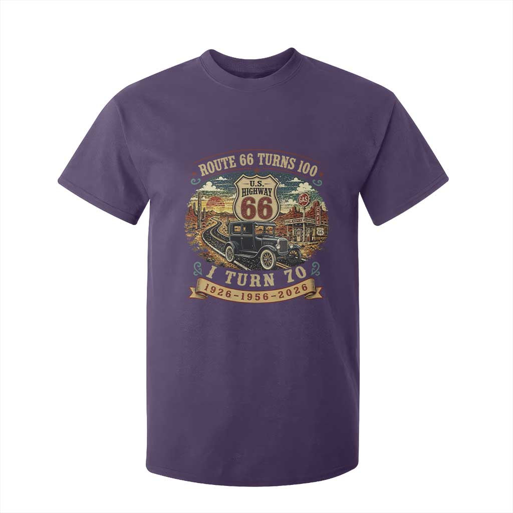Route Highway 66 Turns 100 I Turn 70 T Shirt For Kid Vintage 1956 Road Sign Antique Car Lover 70th Birthday Gift